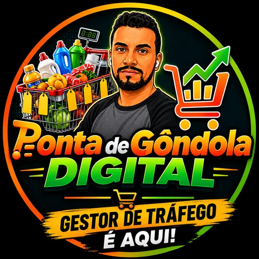 Logotipo Ponta de Gôndola Digital: carrinho de compras com gráfico em crescimento